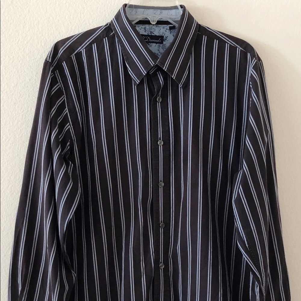 7 Diamonds Mens Black Striped Button Down Size XL